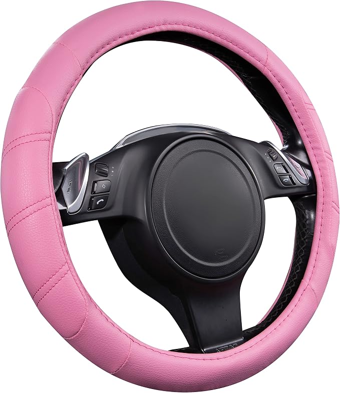 CAR PASS Line Rider Microfiber Leather Sporty 14.5-15 inch Car Steering Wheel Cover Universal Fits for 95% Cars Sedans SUV Trucks, Anti-Slip Safety Comfortable Design (Pure Pink) - Image 2