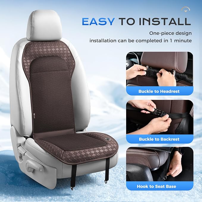 Coverado Summer Ventilated Car Seat Cushion, 12V-24V Dual Blowing & Suction Cooling Pad with 8 Turbo Fans, 3-Speed Adjustable, Universal Fit for Cars, SUVs, Trucks & Vans - Brown - Image 6