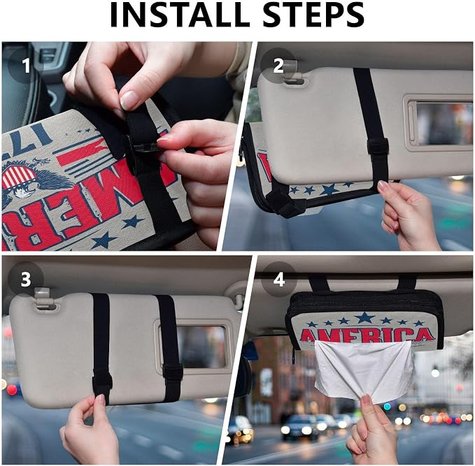 Car Tissue Holder Car Napkin Holder Tissue Box Dispenser Storage Case Sun Visor Mask Holder Accessories with Adjustable Straps Reusable Refillable USA Patriotic 1776 - Image 5