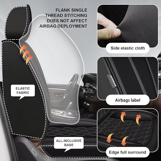 Front Seat Covers for Mazda CX-5 2013-2026 2027 Faux Leather | Waterproof Breathable Scratch Resistant 360° Wrap Airbag Compatible Easy Clean (2 Seats,Black) - Image 3