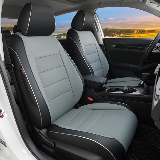 Lolcar Custom Fit Civic Seat Cover Full Set for Honda Civic (Sedan 2022 2023 2024 Touring)&(Sedan 2025-2026 Sport Touring),5-Seats Full Set,Leather Seat Protector(Black/Gray) by LOLCAR
