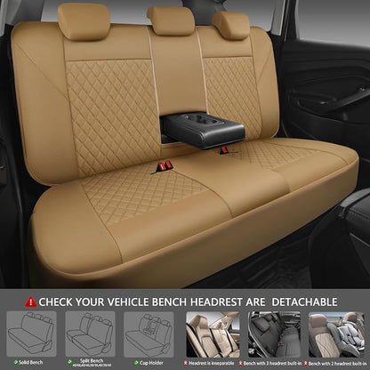 CAR PASS Faux Leather Seat Covers Full Set, Quilting Waterproof Premium Automotive Seat Cover with 5mm Composite Sponge Inside,Airbag Compatible, Universal for Most Cars Sedan SUV Truck, All Beige - Image 3