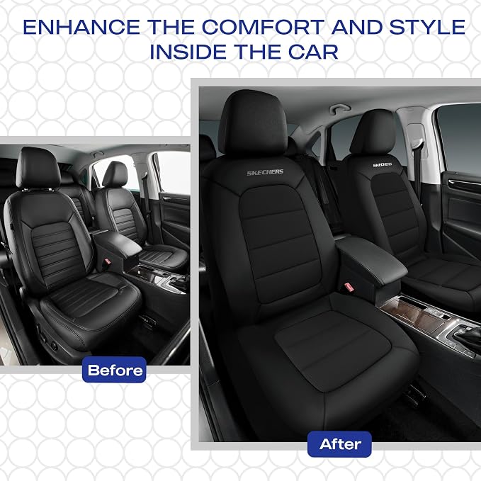 Skechers Memory Foam Car Seat Covers,Thick Cool Touch Fabric Seat Covers Front Seat Covers Airbag Compatible,Automotive Comfort Protection for Most Cars,Vans,Trucks,SUV,Black - Image 6