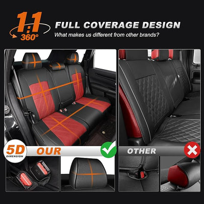 Seat Covers Custom Fit for Honda CRV 2017 2018 2019 2020 2021 2022 | CR-V Faux Leather Seat Cover Full Set Front & Rear Full Coverage Waterproof Airbag Compatible Car Seat Protector Black&Red - Image 6