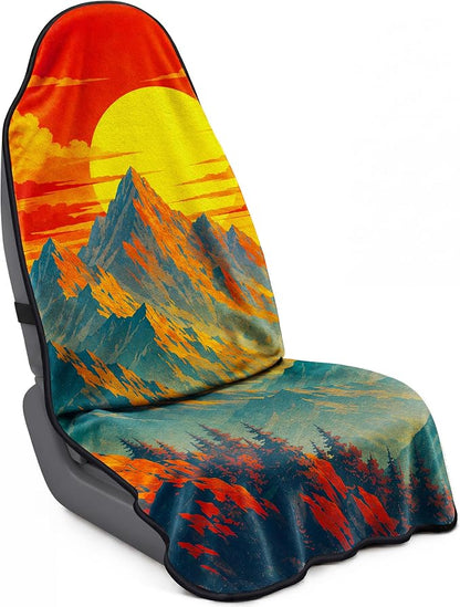 Car Seat Towel Cover for Front Seats, 1Pc Sweat Absorbent Car Seat Protector with Non-Slip Backing, Waterproof Towel Car Seat Covers for Runners, Gym, Swimming, Beach, Pets, Mountain Sunset by Corthena