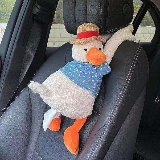 DULRLLY Plush Duck Car Tissue Holder - Animal-themed Cute Duck Butt Tissue Dispenser - White - Image 2