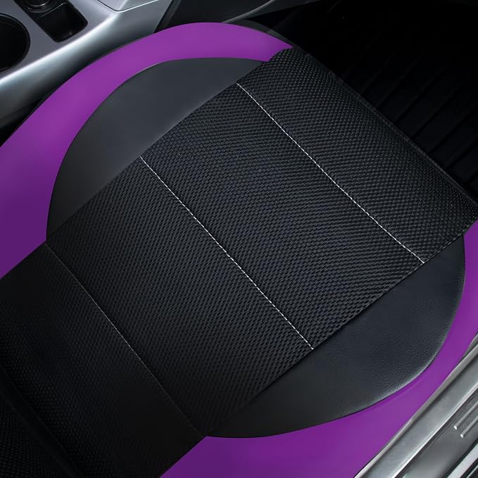CAR PASS Leather Car Seat Covers Front Seats only, with Air Mesh Front Seat Covers Breathable, Cool Automotive Seat Covers 2 Pack, Universal Fit Most Cars,SUV,Truck,Van Airbag Compatible(Black Purple) - Image 7