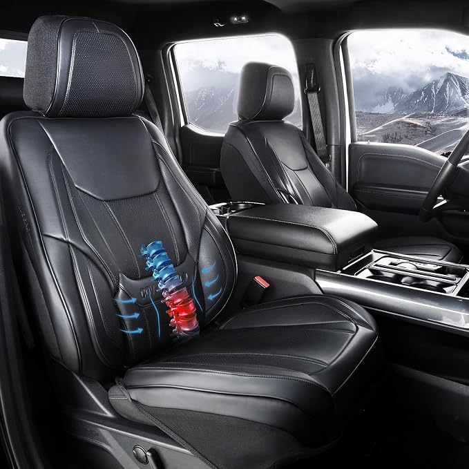 Coverland Custom Car Seat Covers Full Set, 2011-2024 F-450 Super Duty Crew Cab, Super Cab, Airbag Compatible, Water Resistant Leather, Memory Form Back Support Car Seat Cushion (Full Set - Black) by Coverland