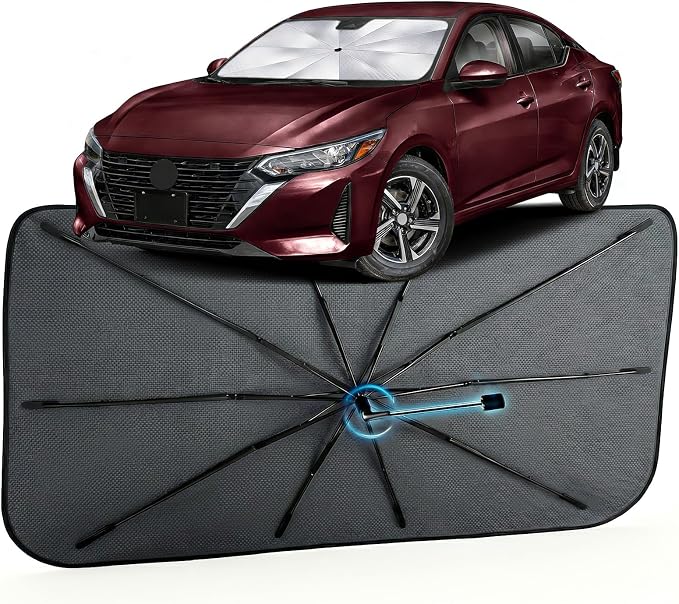 Car Windshield Sun Shade Umbrella for Nissan Sentra 2020-2026, 1:1 Fit | [Reflective Coated Fabric] Car Shades Sun Visor Keep Car Cool and Protects Interior, Sunshade Umbrella for Front Window by MakeLifeBetter