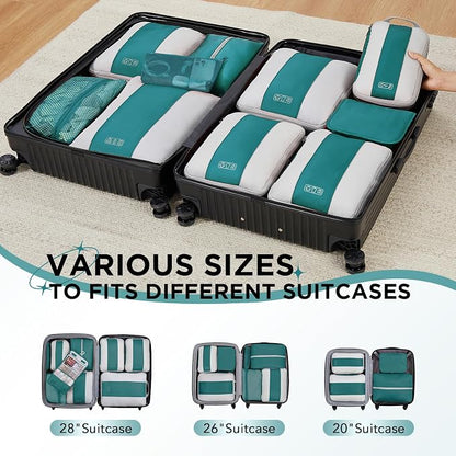 OlarHike 10 Set Compression Packing Cubes for Travel Essentials,Compressible Expandable Space Saver Bags for Organizing Clothes,Luggage Garment Bags with Over 1000 pcs Mesh Holes(Dark Blue Green) - Image 8