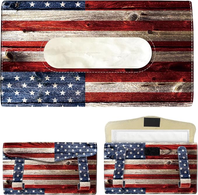 Car Tissue Holder, Cute Sun Visor Napkin Holder Backseat Tissue Case, PU Leather Tissue Box, Funny Car Accessories for Women Men Retro American Flag by Unknown
