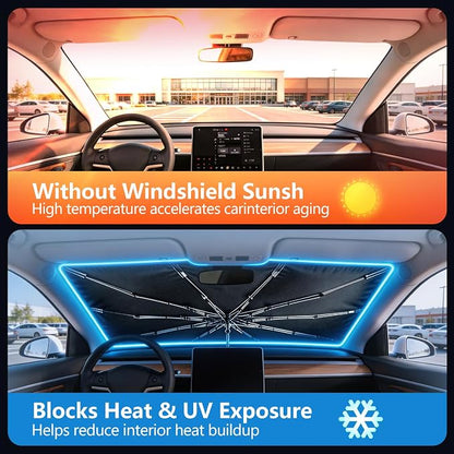 Windshield Sun Shade Umbrella, Foldable Sun Blocker for Cars (56" Lx31 W) | Umbrella Cover for Front Window, Heat & UV Protection, Easy Open Keep Cool, Protect Interior Fits Auto Sedan SUV - Image 2