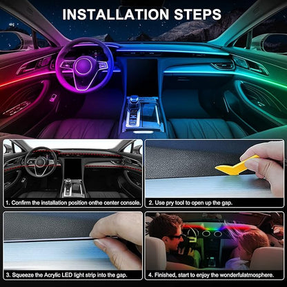 Dreamcolor Acrylic Interior Car LED Strip Light with USB/Type C, 47.24 inches Fiber Optic Ambient Lighting Kits, 16 Million Colors Sound Active Function - Image 6