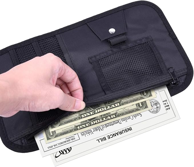 Wisdompro Car Sun Visor Organizer, Registration and Insurance Holder, Black | Auto Sunvisor Pocket, Truck Storage Pouch with Elastic Strap for Sunglass, Glasses, Documents, Cards, Pen, Drivers License - Image 7