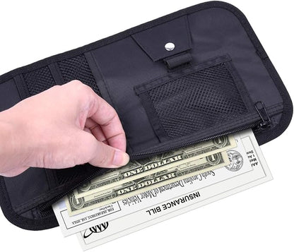 Wisdompro Car Sun Visor Organizer, Registration and Insurance Holder, Black | Auto Sunvisor Pocket, Truck Storage Pouch with Elastic Strap for Sunglass, Glasses, Documents, Cards, Pen, Drivers License - Image 7