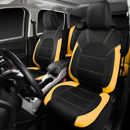 CAR PASS Leather Seat Covers, Breathable Universal Car Seat Cover Full Set for Cute Women Girly,5mm Composite Sponge Inside,Airbag Compatible Fits Most Auto,SUVs,Trucks,Vans(Full Set,Black&Yellow) - Image 7
