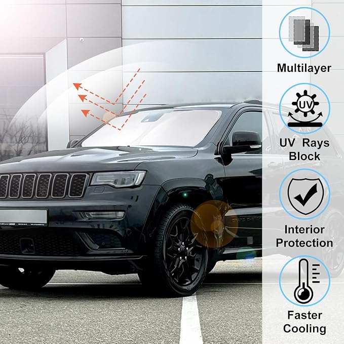 Windshield Sun Shade Sunshade for 2011-2026 Jeep Grand Cherokee | Full covered for windshield, Foldable & Durable, Block UV Rays, Reduce Heat, Easy to install, Keeps Car Cooler - Image 2