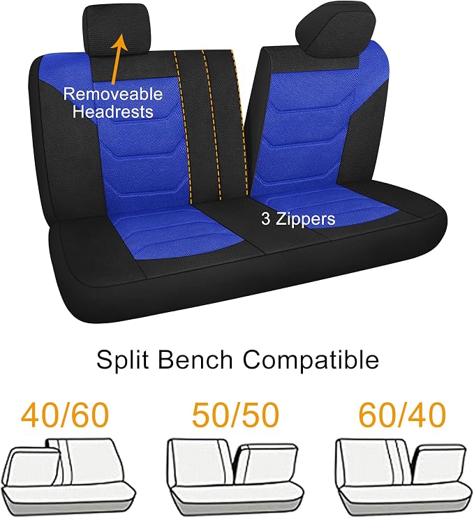 Pariiaotin 3D Air Mesh Car Seat Cover Full Set Washable and Breathable Premium Cloth Automotive Vehicle Seat Covers for Cars Interior, Universal Fit for Most Cars, Sedan, Truck, SUV(Black/Blue) - Image 6