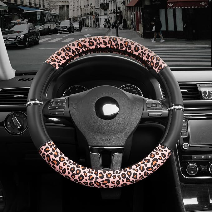 Road Comforts Leopard Steering Wheel Cover for Women, Cute Anti-Slip Microfiber Leather, Fits 14.5-15 Inch Steering Wheel 14.5-15 Inch - Black and Pink Cheetah - Image 8