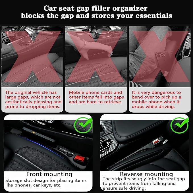 Car Seat Gap Filler Organizer of 2, 2 in 1 Car Gap Filler(Brown) | Universal Gap Filler with Storage Pockets, No Drop Seat Guard for Phones Keys Cards,Car Accessories for Most Cars Trucks SUVs - Image 3