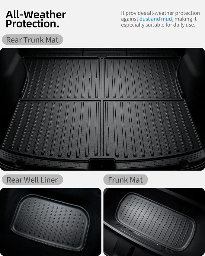 6 Pcs for Tesla Model Y Juniper Accessories 2025 2026 (Not Fit Standard) All Weather TPE Anti-Slip Floor Mats & Cargo Liner Front Frunk Rear Trunk Mats, 5-Seater - Image 4