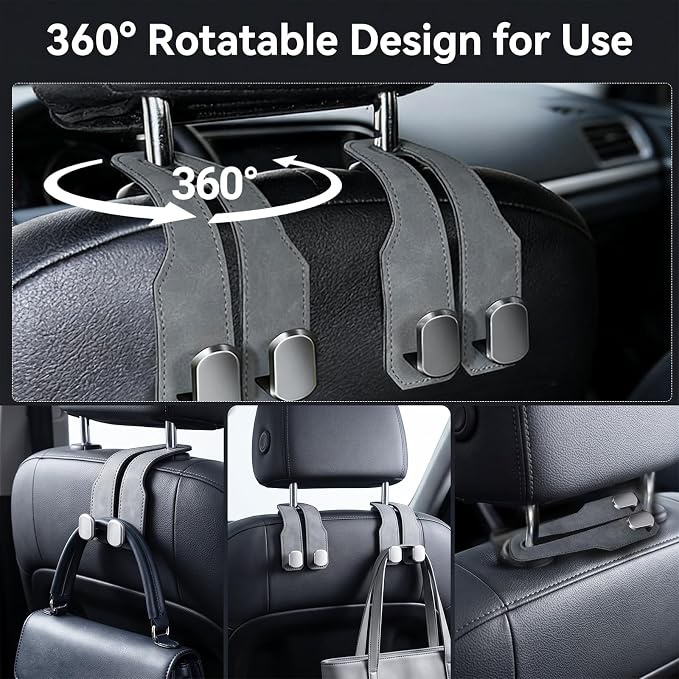 Car Seat Headrest Storage Hooks - 2 Pack Dual Hangers Design Organization Accessories, Car Interior Gadgets to Add Extra Holder and Hook for Purses,Bags,Coat and Handbag - Image 3