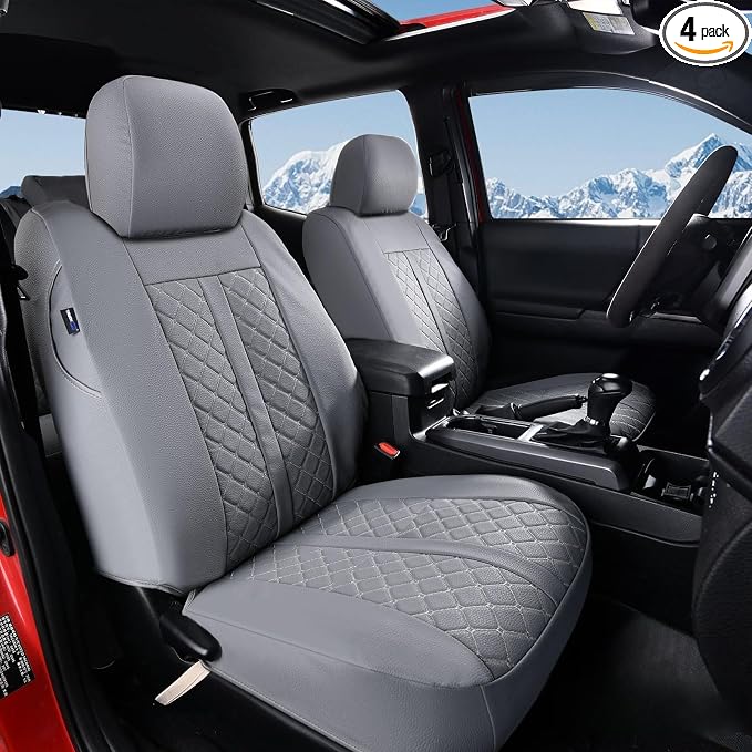 Truckiipa Tacoma Leather Seat Covers Front Pickup Truck Seat Covers Custom Fit for 2005-2015 Toyota Tacoma Double Crew Cab, Front Pair, Gray by Truckiipa