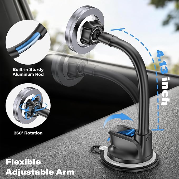 MagSafe Car Phone Mount with One-Button Suction Cup Lock | Strong Suction Cup with One-Button Lock Mounts to Dashboard or Windshield; Fits Iphone 12-17 and MagSafe-Compatible Phones - Image 2