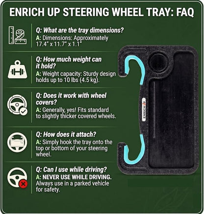 2-in-1 Steering Wheel Tray Table & Car Desk, Black Limited | Car Table Tray for Parked Laptop Work, Meals, Cup Holder Use, Wheel Covers, Pickups, SUVs, and Travel Breaks - Image 8