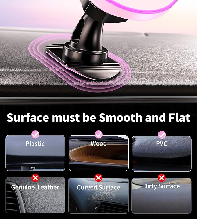 BHHB for Magsafe Car Mount Charger, [2026 Upgrade] 15W 2in1 Magnetic Wireless Car Charger, for Magsafe Car Charger, Vent/Dashboard Phone Holder, ONLY for iPhone 17 16 15 14 13 12 Series (Pink) - Image 5