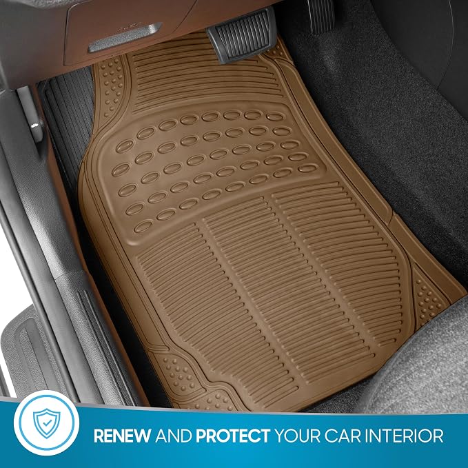 BDK ProLiner Floor Mats for Cars Trucks SUV, 2-Piece All-Weather Car Mats with Universal Fit Design, Durable Car Floor Mats with Capture Ridges, Waterproof Rubber Floor Mats for Cars (Beige) - Image 3