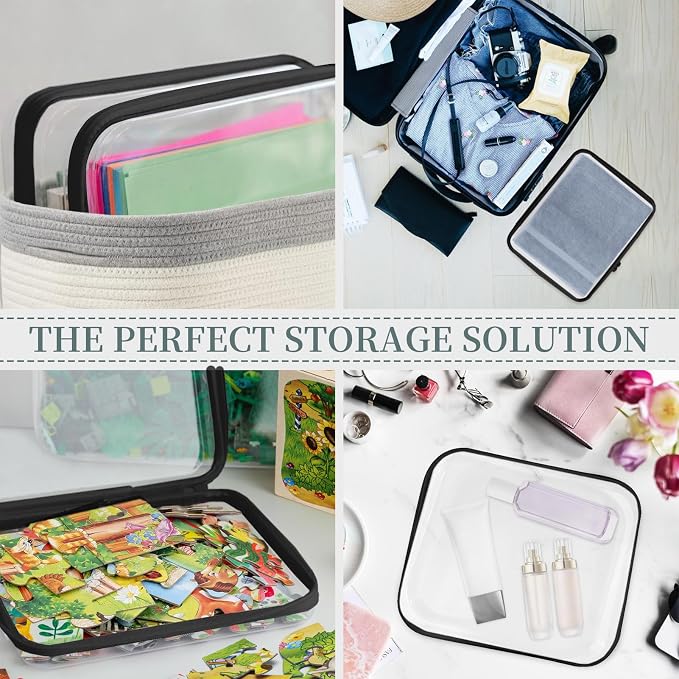 YOPCDJ 3 Pack Clear Hard Shell Zipper Case, Clear Zipper Pouches Waterproof Makeup Organizer & Travel Toiletry Bag, Plastic Pouch for Travel Office Storage, Black Large Size - Image 3