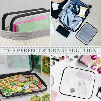 YOPCDJ 3 Pack Clear Hard Shell Zipper Case, Clear Zipper Pouches Waterproof Makeup Organizer & Travel Toiletry Bag, Plastic Pouch for Travel Office Storage, Black Large Size - Image 3