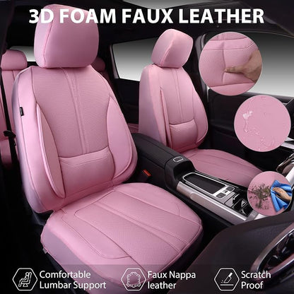 CAR PASS Pink Leather Seat Covers Full Set, Water Resistant 3D Foam Faux Leather Seat Cover, Luxury Comfort Automotive 5 Seat Covers Cute for Women Girly, Universal Fit SUV, Vans, Trucks, All Pink - Image 2