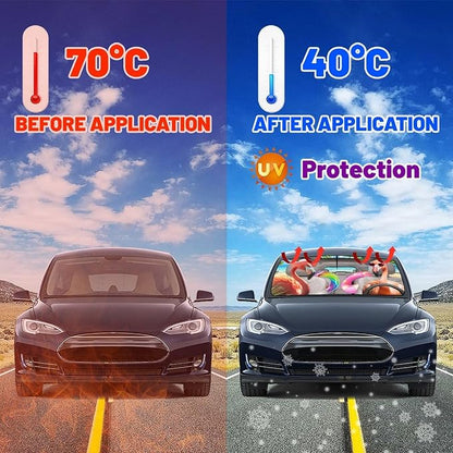 Funny Flamingo Driving Car Windshield Sunshade Umbrella Funny Flamingos Sun Shade for Car Windshield Umbrella Upgraded Sunshades Blocks UV & Heat Front Window Shades for SUV Sedan Auto - Image 3