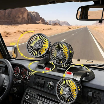 Portable 3-Head Car Cooling Fan, 12V Cigarette Lighter Plug Dashboard Fan for Vehicles Cars Trucks SUV, 360° Adjustable Heads Strong Airflow (No Battery) - Image 5