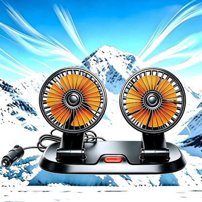 Dual Head 24V Car Cooling Fan, 360° Rotatable Dashboard Fan with 2 Speed Adjustable, Cigarette Lighter Plug Heavy Duty Truck Fan for Semi Truck, Bus, Tractor, Van, School Bus by Unknown