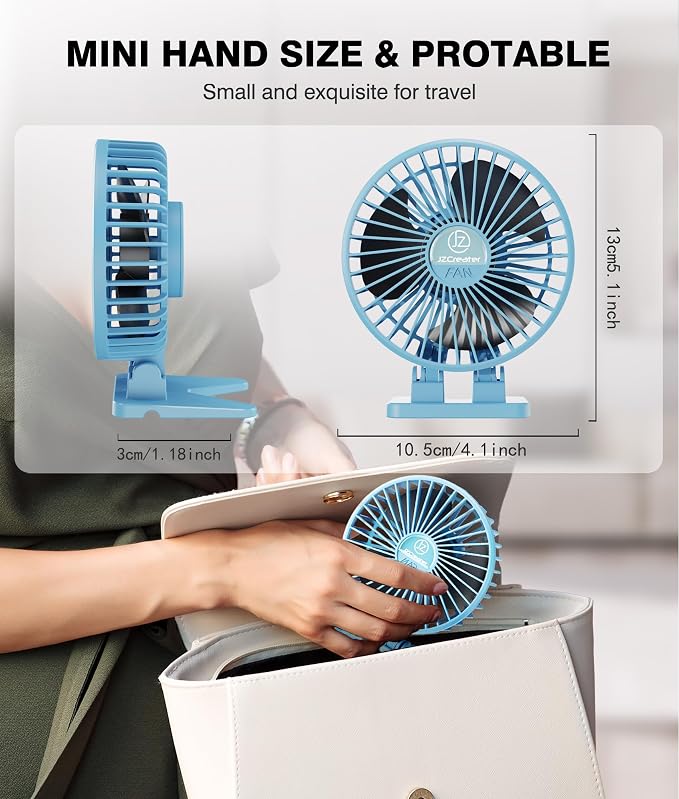 JZCreater USB Desk Fan, Portable Fan Mini, 3 Speeds Desktop Table Cooling, Plug in Power, Rotation Strong Wind, Quiet Personal Small Fan for Home Desktop Office Travel Bedroom, Sky Blue - Image 5
