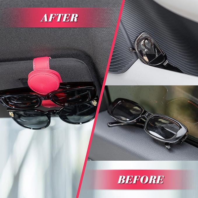Konohan Sunglasses Holder for Car Visor Leather Eyeglass Hanger Magnetic Sunglasses Holder with 2 Clips(Rose Red) - Image 5