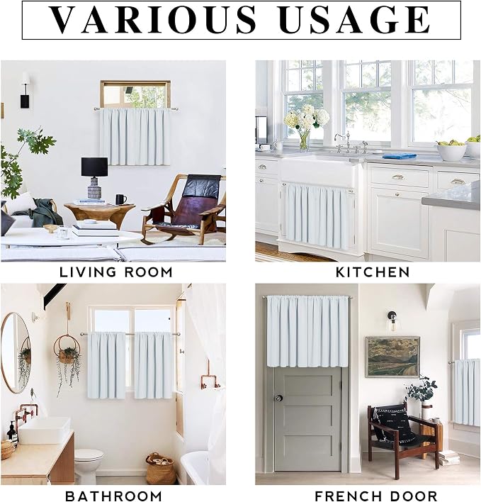 RYB HOME Cafe Curtains 30 inch Length, Short Window Curtain Tiers | Light UV Heat Blocking,Energy Saving,Privacy Protection,For Basement Bathroom Kitchen Window,W29 x L30,Greyish White,2 Panels - Image 7