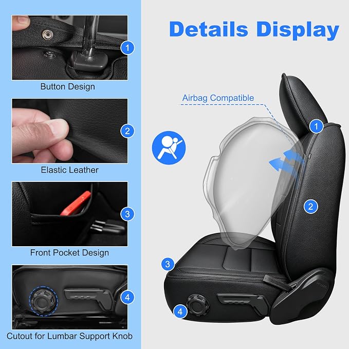 TTX LIGHTING Custom Fit Seat Covers for Jeep Wrangler JL 4-Door 2018-2025 | Original Seat Pattern Faux Leather Covers Waterproof Full Set for 5 Seats Airbag Compatible Protection - Image 4