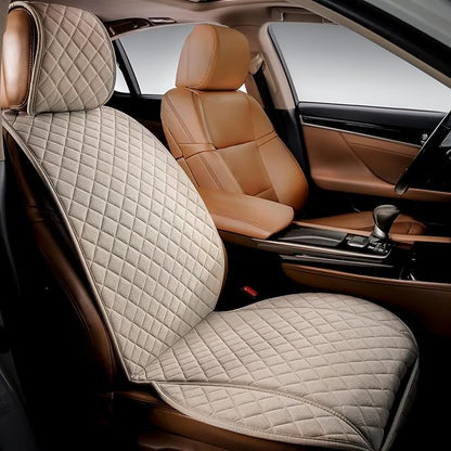 Faux Linen Front Car Seat Cover, Seat Protector, 1 Unit, Light Beige | Non-Slip Bucket Sear Cover for Most Cars, SUVs, Vans & Trucks – Machine Washable, Side-Airbag Friendly by IVICY
