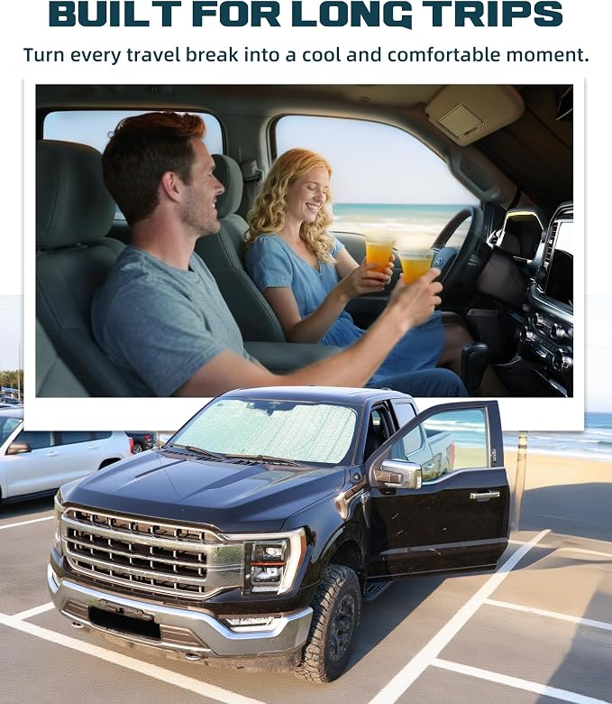 Trumgeta Upgraded Windshield Sun Shade Fit for Ford F-150 2021–2026, Complete UV Blocking Foldable Sunshade, Long-Lasting Interior Protector - Image 8