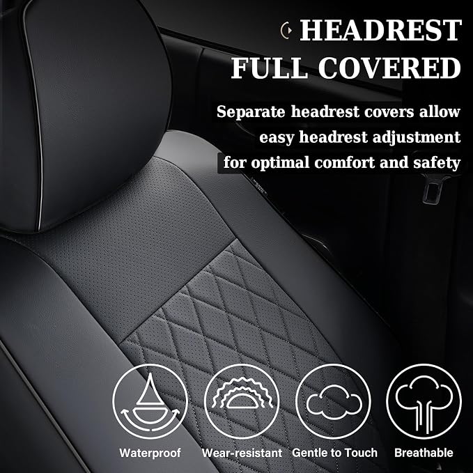 Coverado Tacoma Seat Covers Full Set, Faux Leather Car Seat Covers Custom Fit for 2005-2023 Toyota Tacoma Double & Crew Cab SR SR5 Limited TRD Sport/Pro/Off Road Toyota Tacoma Accessories (Black) - Image 4