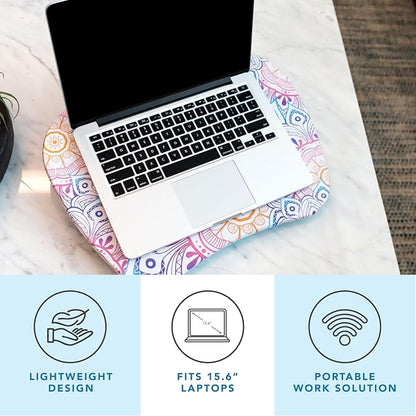LAPGEAR MyStyle Lap Desk – Mandala, Fits 15.6” Laptops | Dual-Bolster Microbead Cushion, Built-In Carry Handle, Ergonomic Curved Front Edge - Image 2