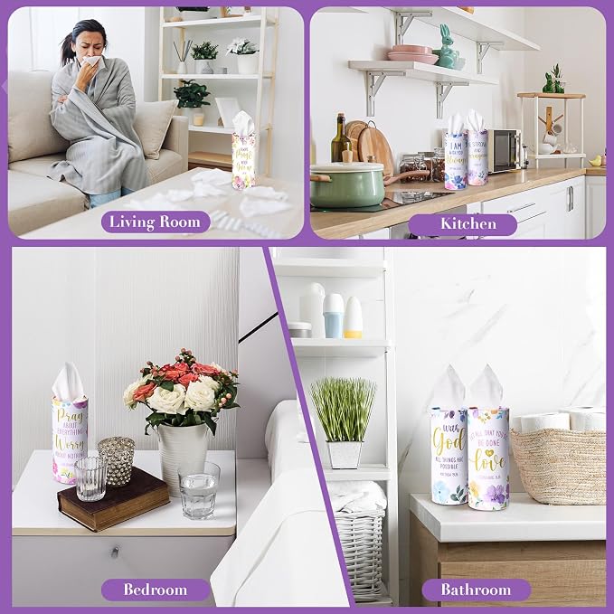 Outus 12 Pcs Floral Christian Car Tissues Cylinder Holder with 3 Ply Facial Tissue Bulk Inspirational Bible Verse Tissue Holder Flower Religious Travel Tissues Boxes Container for Car Cup Home Office - Image 6