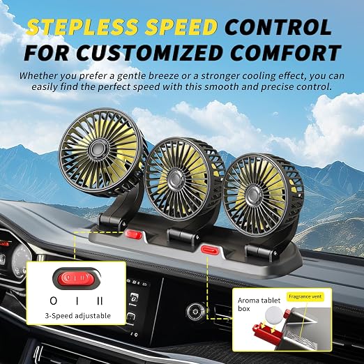 Portable 3-Head Car Cooling Fan with Cigarette Lighter Plug | Powerful Airflow Fan for Vehicles Cars Taxi and Road trips - Image 4