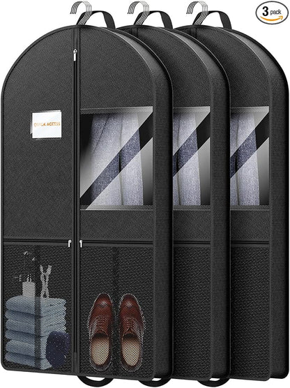 Garment Bag Travel Suit Storage: 43 Inch 3 Packs Fabric Breathable Zippered - Clothes Covers Carry Shoe Pockets Lightweight - Men Travel Wardrobe Protector Hanging Up Multiple by Unknown