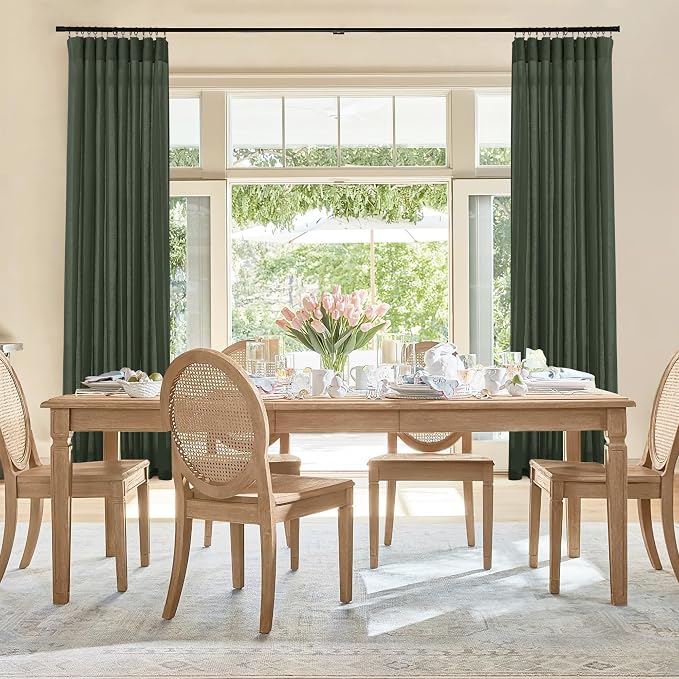 RYB HOME Linen Sheer Curtains 2 Panels for Living Room, Semi Transparent Privacy Drapes with Rod Pocket Farmhouse Style Window Treatments for Bedroom, Hunter Green, 52" W x 90" L - Image 7