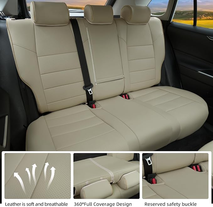Lolcar RAV4 Seat Covers Custom Fit for Toyota RAV4 2019 2020 2021 2022 2023 2024 2025 LE,XLE,XLE Premium,Limited,Airbag Compatible,Seat Cover Full Set for SUV, Waterproof Leather（Beige） - Image 5